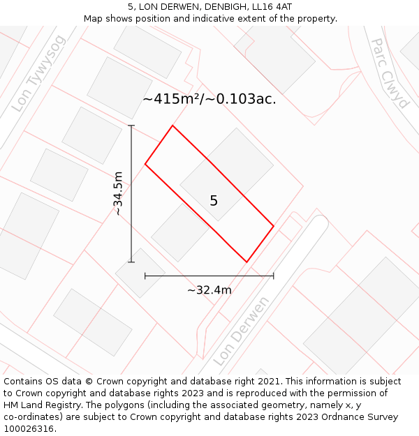 5, LON DERWEN, DENBIGH, LL16 4AT: Plot and title map