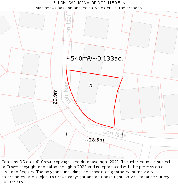 5, LON ISAF, MENAI BRIDGE, LL59 5LN: Plot and title map