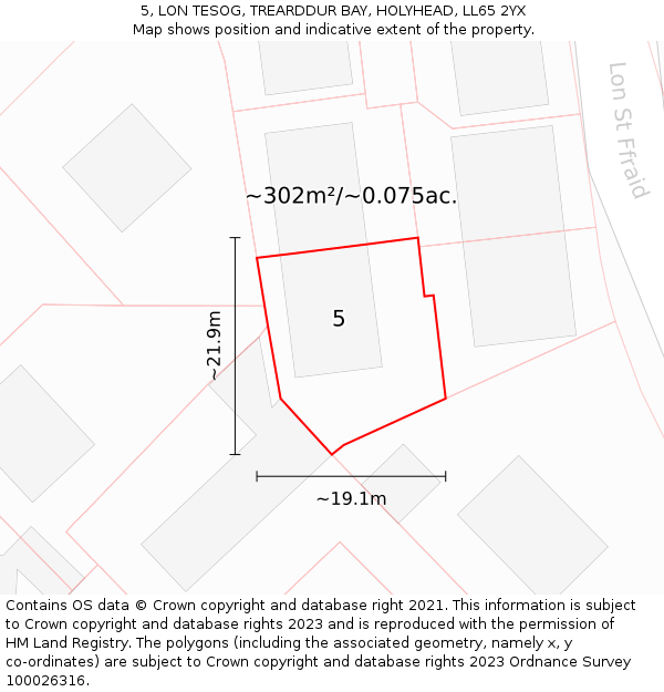 5, LON TESOG, TREARDDUR BAY, HOLYHEAD, LL65 2YX: Plot and title map