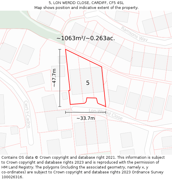 5, LON WERDD CLOSE, CARDIFF, CF5 4SL: Plot and title map