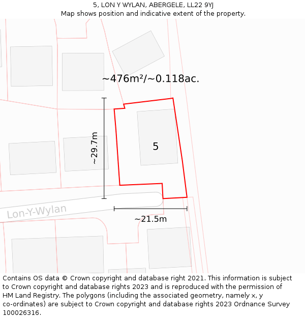 5, LON Y WYLAN, ABERGELE, LL22 9YJ: Plot and title map