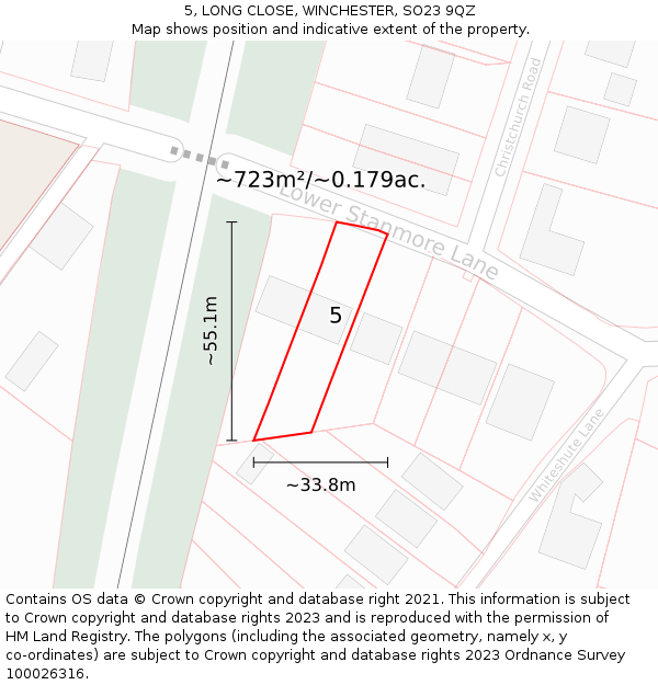 5, LONG CLOSE, WINCHESTER, SO23 9QZ: Plot and title map