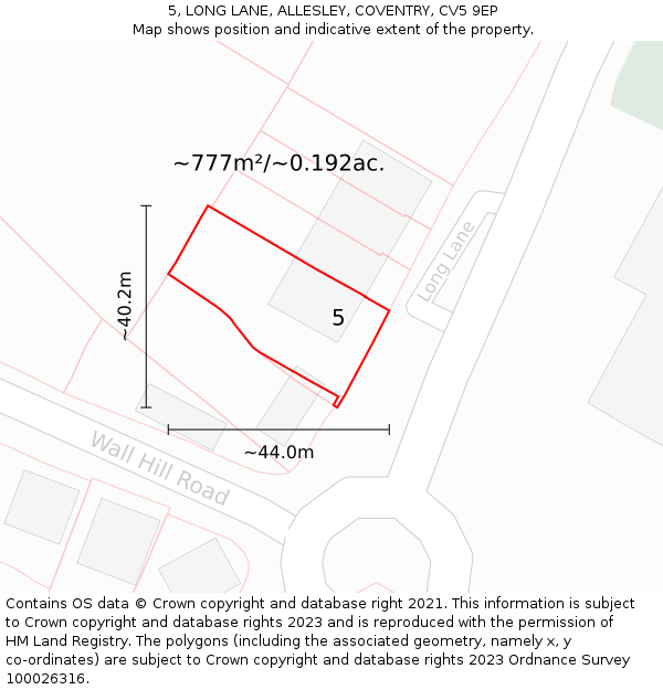 5, LONG LANE, ALLESLEY, COVENTRY, CV5 9EP: Plot and title map