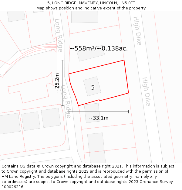 5, LONG RIDGE, NAVENBY, LINCOLN, LN5 0FT: Plot and title map