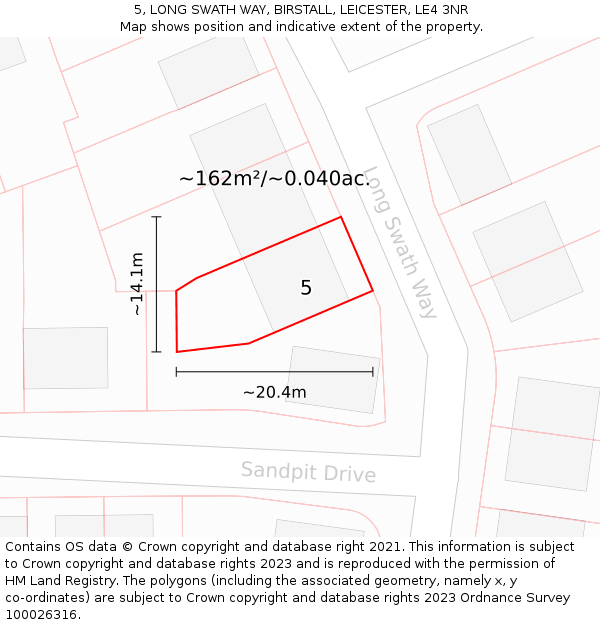 5, LONG SWATH WAY, BIRSTALL, LEICESTER, LE4 3NR: Plot and title map