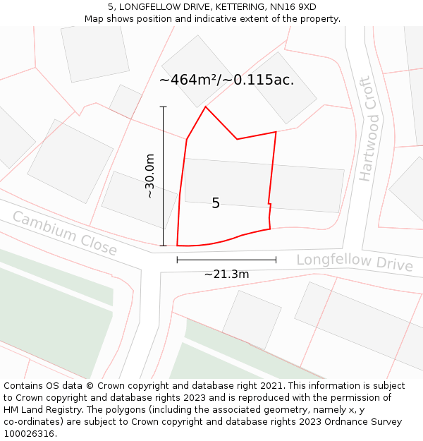 5, LONGFELLOW DRIVE, KETTERING, NN16 9XD: Plot and title map