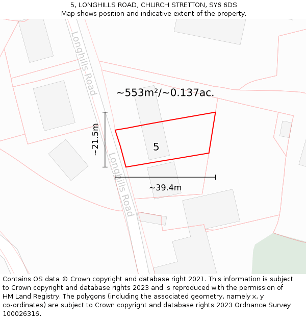 5, LONGHILLS ROAD, CHURCH STRETTON, SY6 6DS: Plot and title map