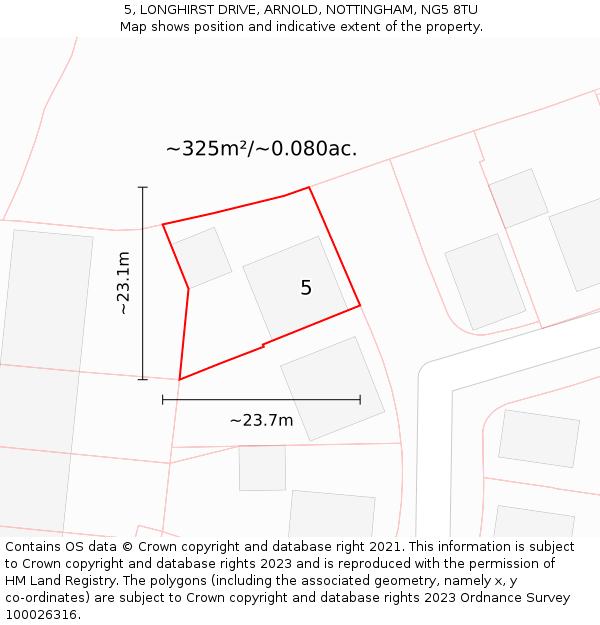 5, LONGHIRST DRIVE, ARNOLD, NOTTINGHAM, NG5 8TU: Plot and title map