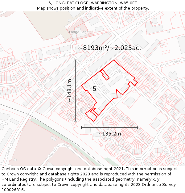 5, LONGLEAT CLOSE, WARRINGTON, WA5 0EE: Plot and title map