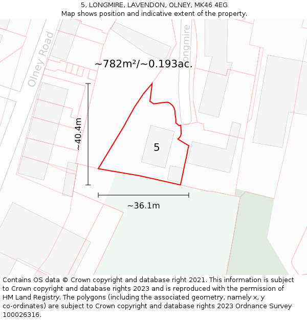 5, LONGMIRE, LAVENDON, OLNEY, MK46 4EG: Plot and title map