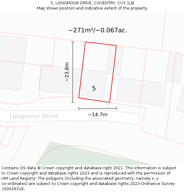 5, LONGMOOR DRIVE, COVENTRY, CV3 1LB: Plot and title map