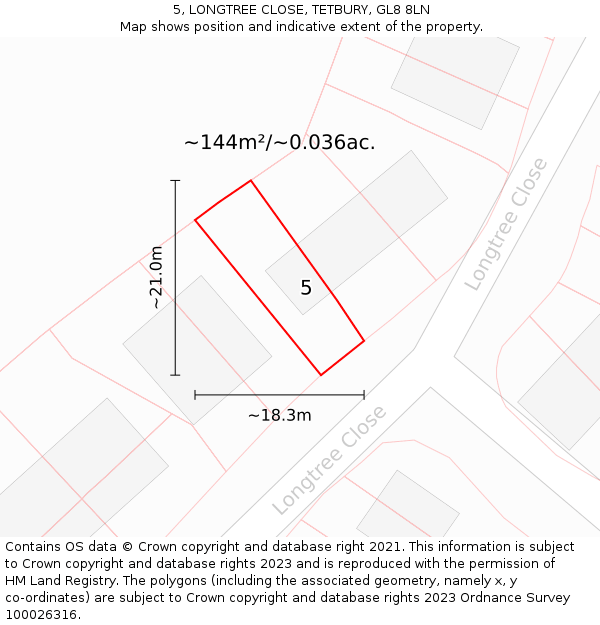 5, LONGTREE CLOSE, TETBURY, GL8 8LN: Plot and title map