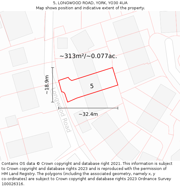 5, LONGWOOD ROAD, YORK, YO30 4UA: Plot and title map