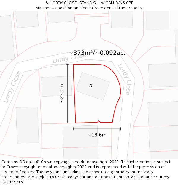 5, LORDY CLOSE, STANDISH, WIGAN, WN6 0BF: Plot and title map