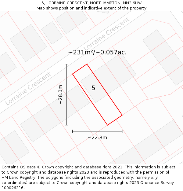 5, LORRAINE CRESCENT, NORTHAMPTON, NN3 6HW: Plot and title map