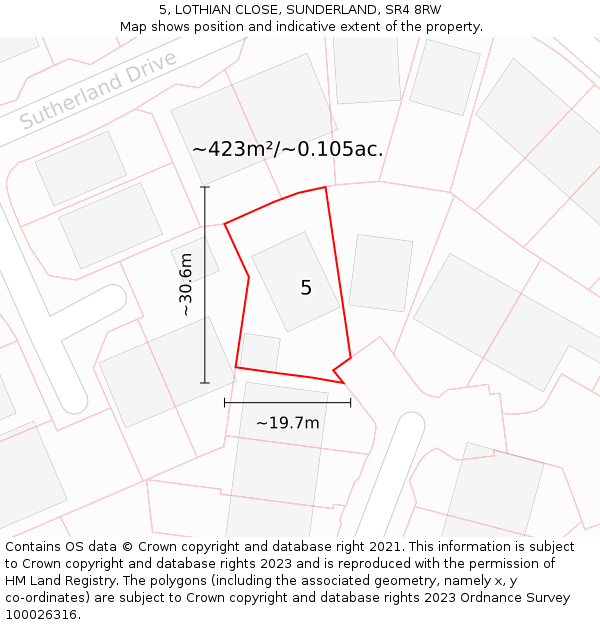 5, LOTHIAN CLOSE, SUNDERLAND, SR4 8RW: Plot and title map