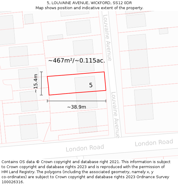 5, LOUVAINE AVENUE, WICKFORD, SS12 0DR: Plot and title map