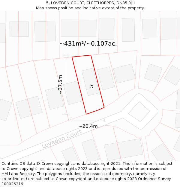 5, LOVEDEN COURT, CLEETHORPES, DN35 0JH: Plot and title map