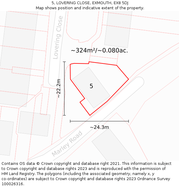 5, LOVERING CLOSE, EXMOUTH, EX8 5DJ: Plot and title map