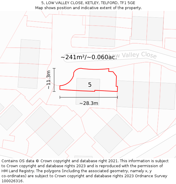 5, LOW VALLEY CLOSE, KETLEY, TELFORD, TF1 5GE: Plot and title map