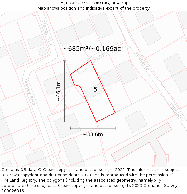 5, LOWBURYS, DORKING, RH4 3RJ: Plot and title map