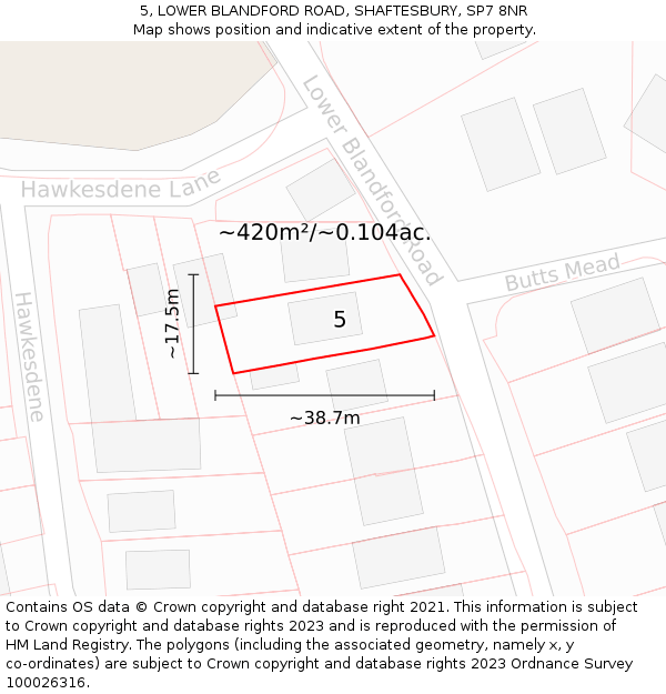 5, LOWER BLANDFORD ROAD, SHAFTESBURY, SP7 8NR: Plot and title map