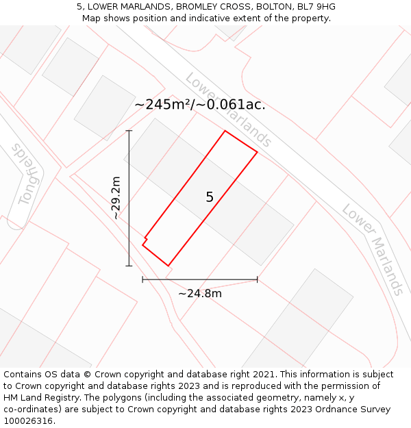 5, LOWER MARLANDS, BROMLEY CROSS, BOLTON, BL7 9HG: Plot and title map