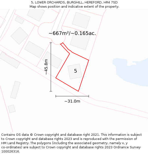 5, LOWER ORCHARDS, BURGHILL, HEREFORD, HR4 7SD: Plot and title map