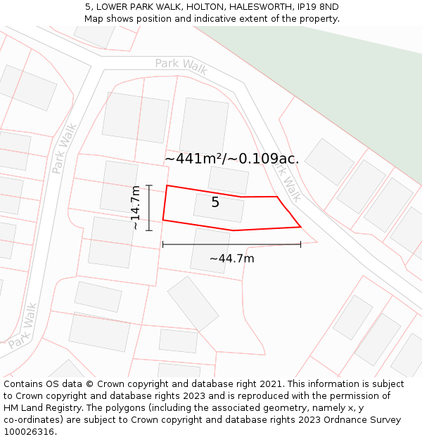 5, LOWER PARK WALK, HOLTON, HALESWORTH, IP19 8ND: Plot and title map