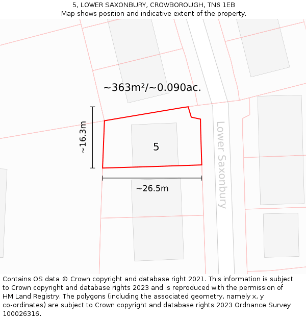 5, LOWER SAXONBURY, CROWBOROUGH, TN6 1EB: Plot and title map