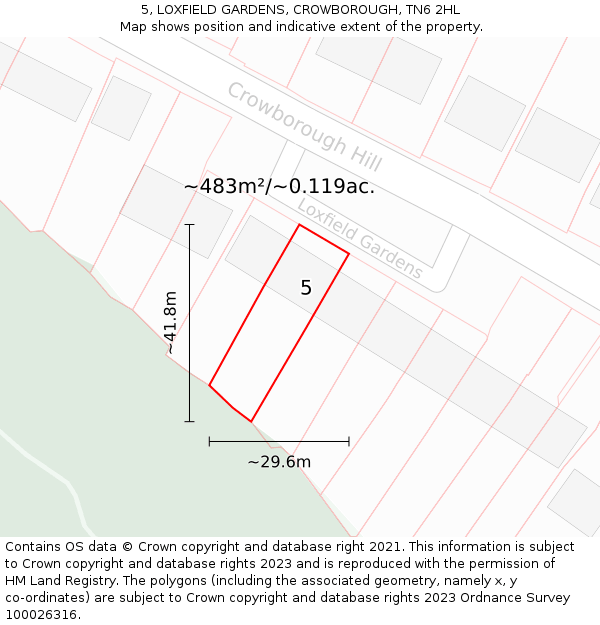 5, LOXFIELD GARDENS, CROWBOROUGH, TN6 2HL: Plot and title map
