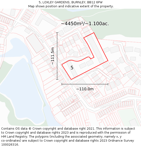 5, LOXLEY GARDENS, BURNLEY, BB12 6PW: Plot and title map