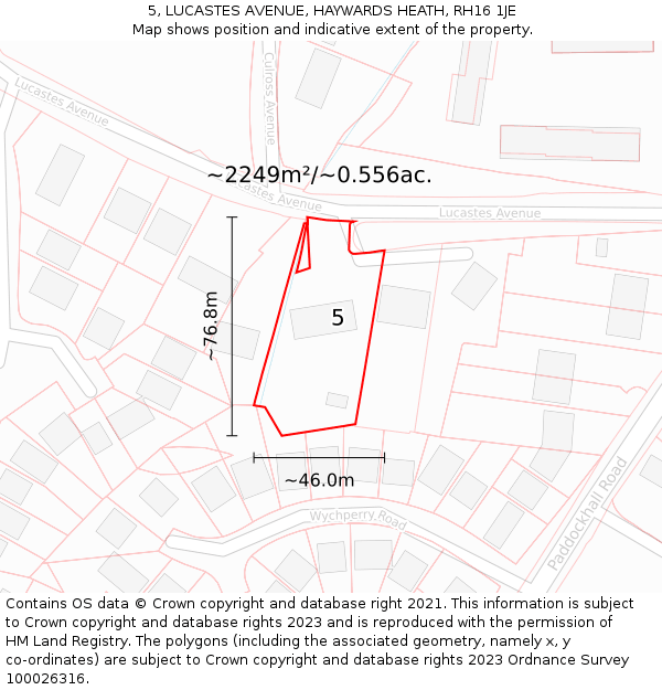 5, LUCASTES AVENUE, HAYWARDS HEATH, RH16 1JE: Plot and title map