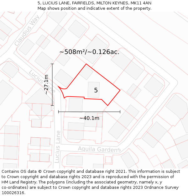 5, LUCIUS LANE, FAIRFIELDS, MILTON KEYNES, MK11 4AN: Plot and title map