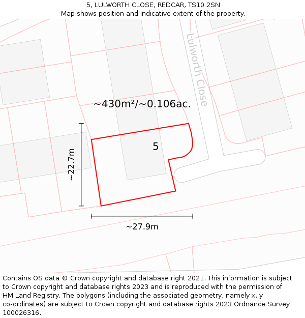 5, LULWORTH CLOSE, REDCAR, TS10 2SN: Plot and title map