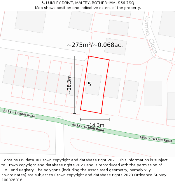 5, LUMLEY DRIVE, MALTBY, ROTHERHAM, S66 7SQ: Plot and title map