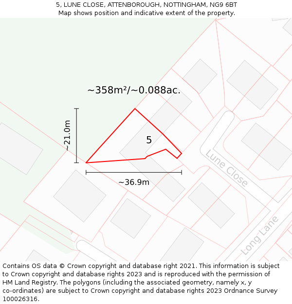 5, LUNE CLOSE, ATTENBOROUGH, NOTTINGHAM, NG9 6BT: Plot and title map