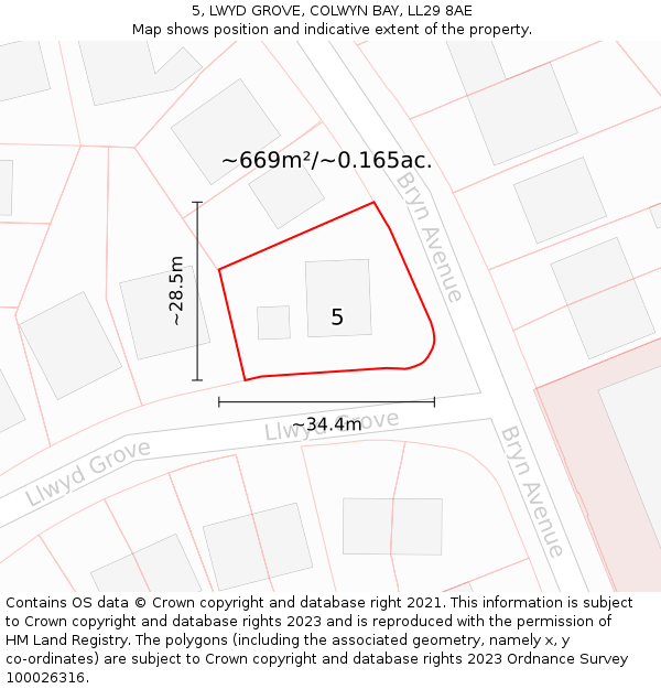 5, LWYD GROVE, COLWYN BAY, LL29 8AE: Plot and title map