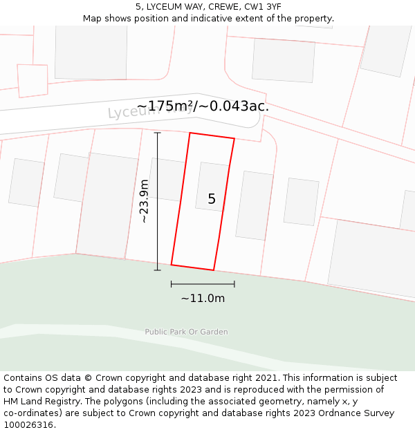 5, LYCEUM WAY, CREWE, CW1 3YF: Plot and title map