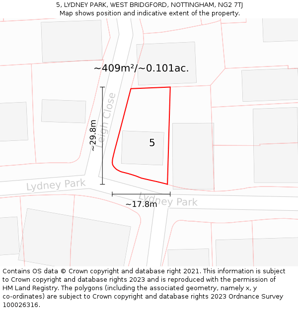 5, LYDNEY PARK, WEST BRIDGFORD, NOTTINGHAM, NG2 7TJ: Plot and title map