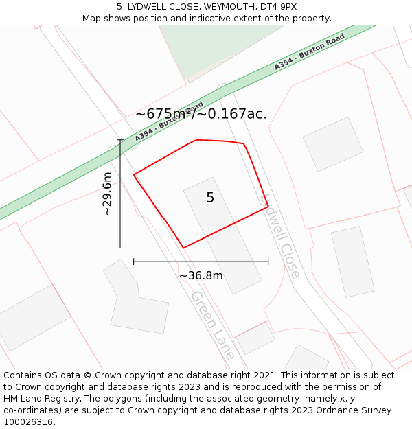 5, LYDWELL CLOSE, WEYMOUTH, DT4 9PX: Plot and title map