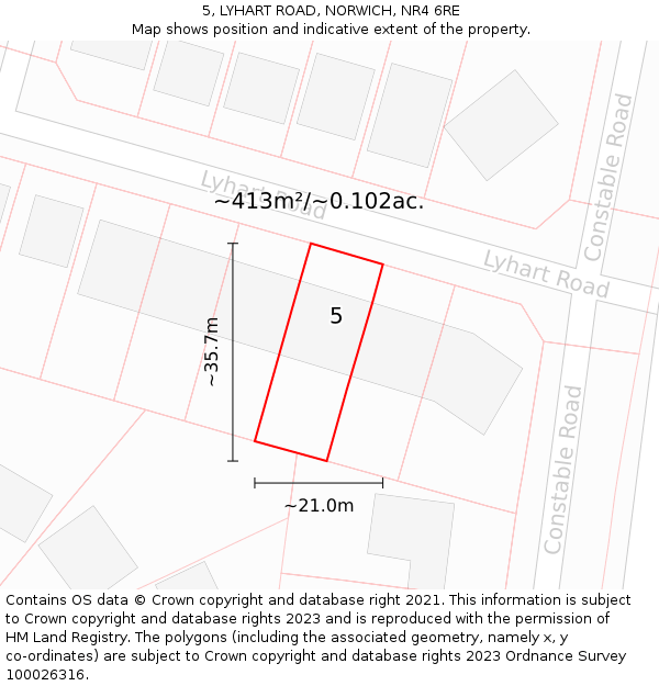 5, LYHART ROAD, NORWICH, NR4 6RE: Plot and title map