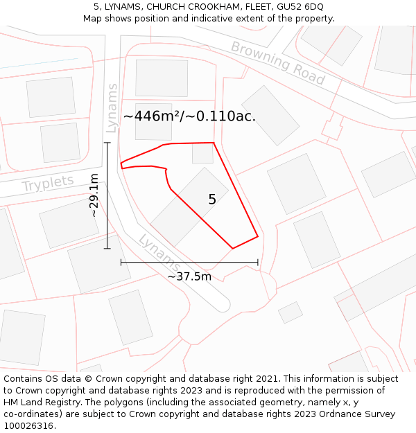 5, LYNAMS, CHURCH CROOKHAM, FLEET, GU52 6DQ: Plot and title map