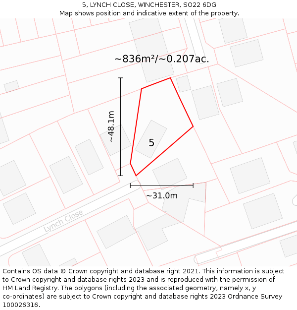 5, LYNCH CLOSE, WINCHESTER, SO22 6DG: Plot and title map