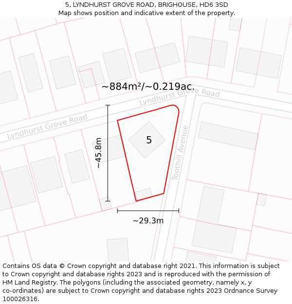 5, LYNDHURST GROVE ROAD, BRIGHOUSE, HD6 3SD: Plot and title map