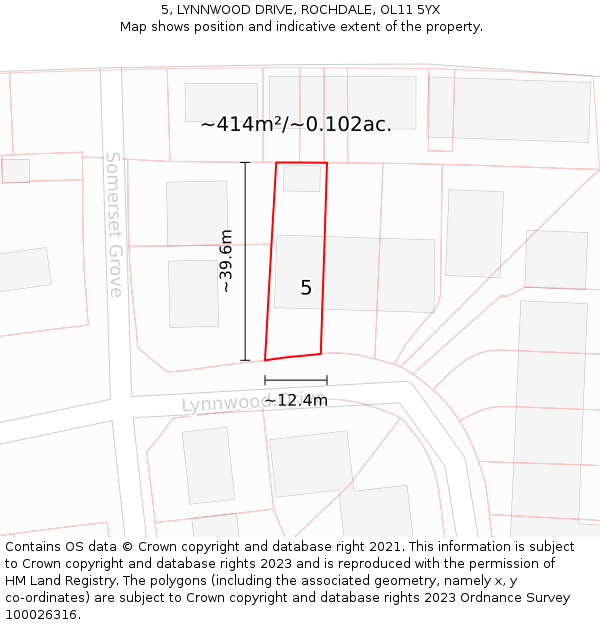 5, LYNNWOOD DRIVE, ROCHDALE, OL11 5YX: Plot and title map