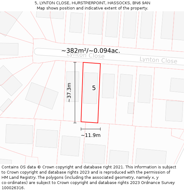 5, LYNTON CLOSE, HURSTPIERPOINT, HASSOCKS, BN6 9AN: Plot and title map