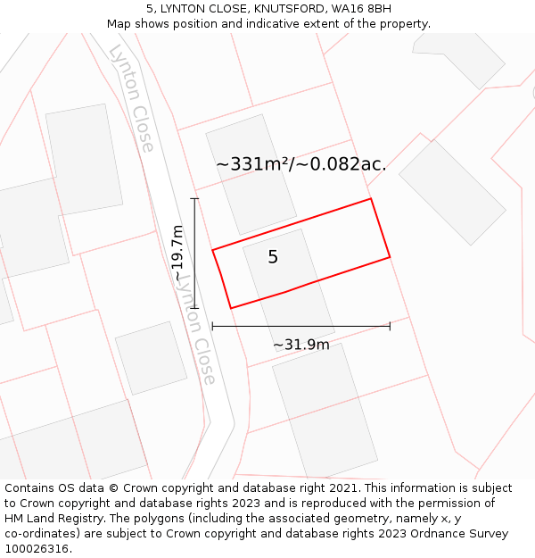 5, LYNTON CLOSE, KNUTSFORD, WA16 8BH: Plot and title map