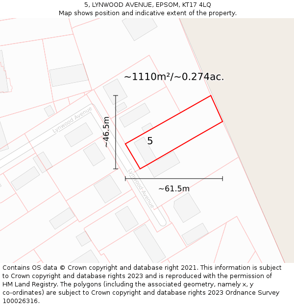 5, LYNWOOD AVENUE, EPSOM, KT17 4LQ: Plot and title map