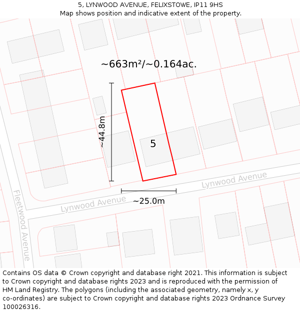 5, LYNWOOD AVENUE, FELIXSTOWE, IP11 9HS: Plot and title map